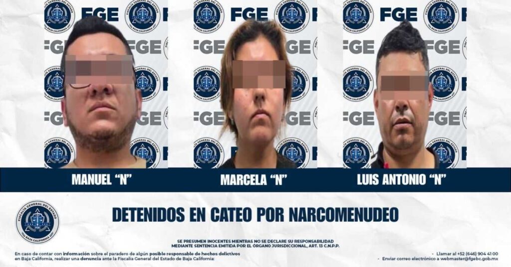 Fiscalía General del Estado detiene a tres personas durante cateo por narcomenudeo