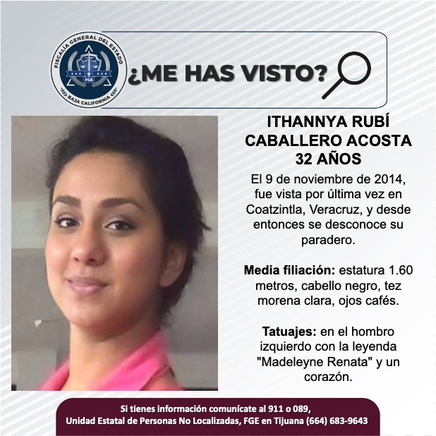 Pesquisa de Ithannya Rubí Caballero Acosta de 32 años de edad