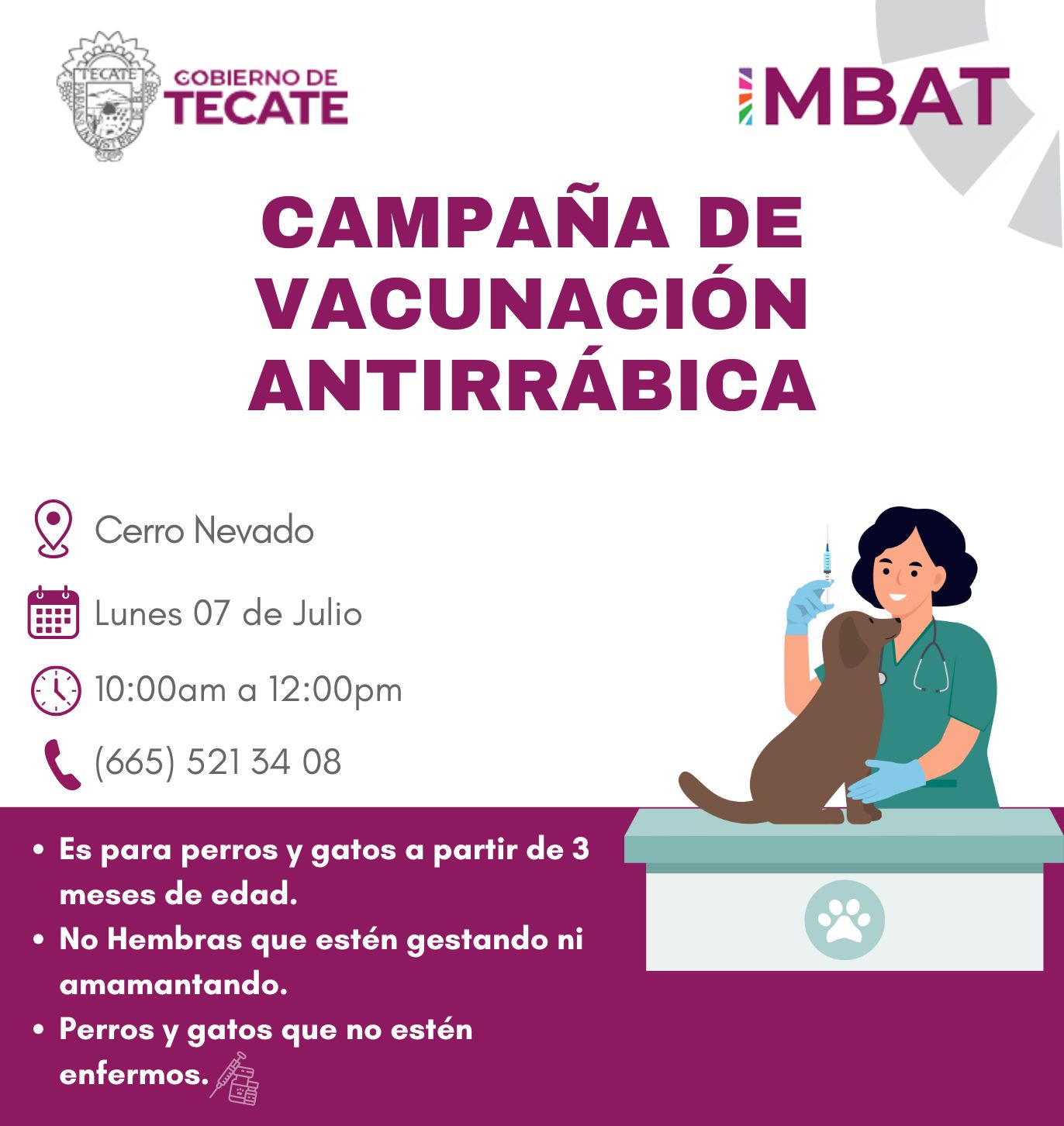 Invita Gobierno de Tecate a campaña de vacunación antirrábica gratuita