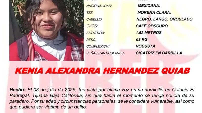 Alerta Amber para localizar a Kenia Alexandra Hernández Quiab de 12 años