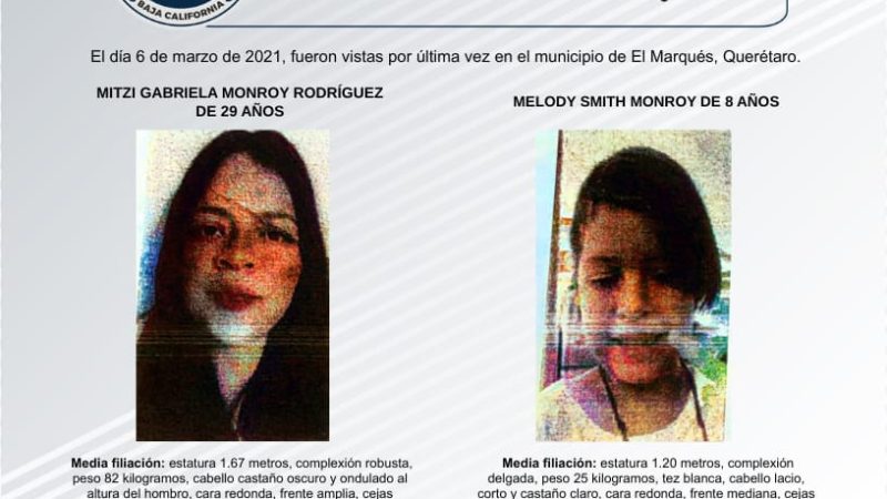Pesquisa de Mitzi Gabriela Monroy Rodríguez de 29 años de edad y Melody Smith Monroy de 8 años de edad