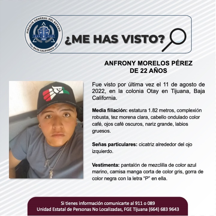Pesquisa de Anfrony Morelos Pérez de 22 años de edad