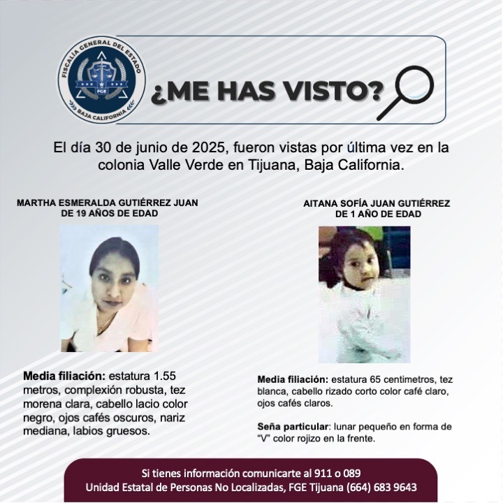 Pesquisa de Martha Esmeralda Gutiérrez Juan de 19 años y Aitana Sofía Juan Gutiérrez de 1 año de edad