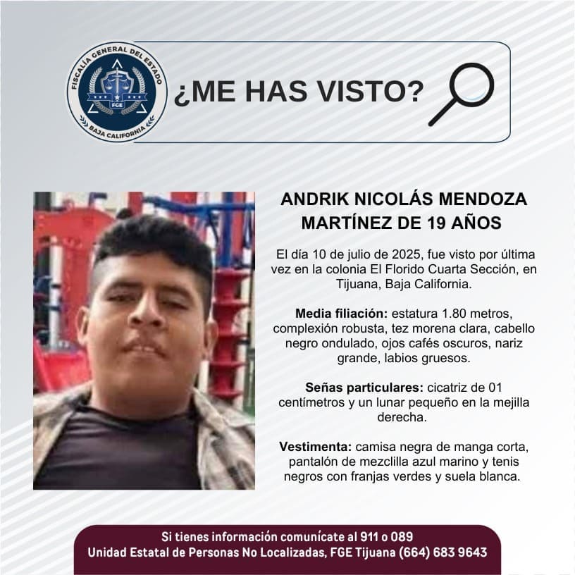 Pesquisa de Andrik Nicolás Mendoza Martínez de 19 años de edad