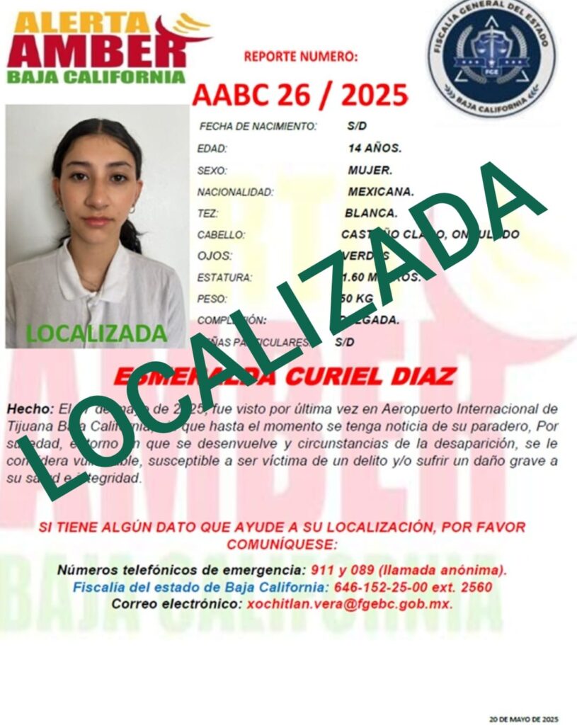 Alerta Amber desactivada de Esmeralda Curiel Díaz de 14 años de edad