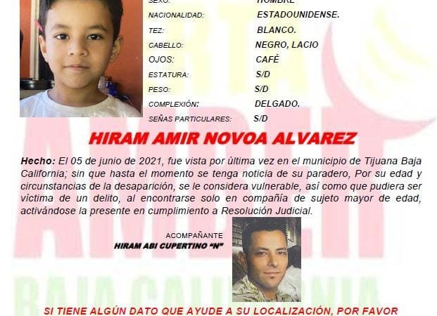 Alerta Amber B.C, Hiram Amir Novoa Álvarez de 9 años
