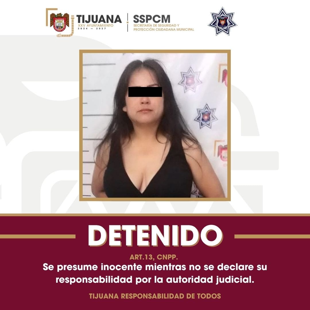 Detiene Policía Municipal de Tijuana a mujer que agredía a su familia e intentó incendiar una vivienda