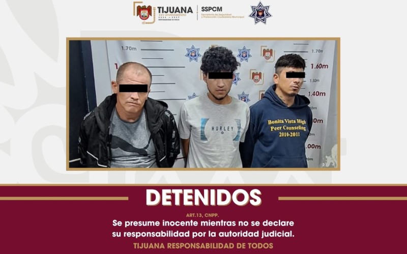 Detiene Policía Municipal de Tijuana a tres sujetos por robo con violencia a casa habitación