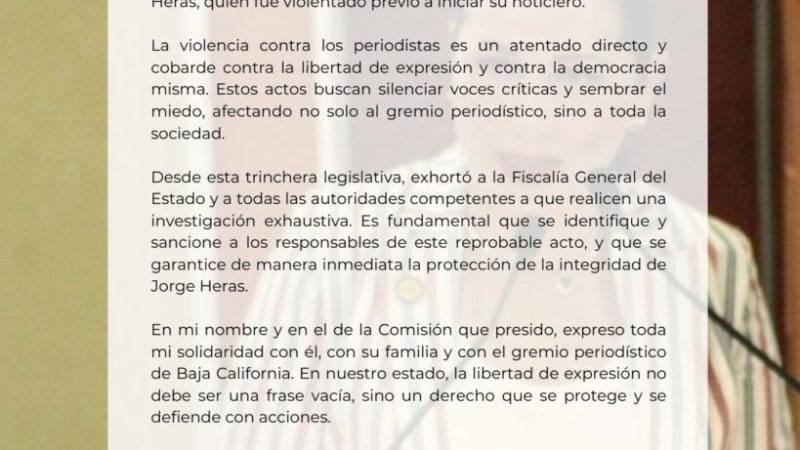 Condena Araceli Geraldo la agresión en contra del periodista mexicalense Jorge Heras