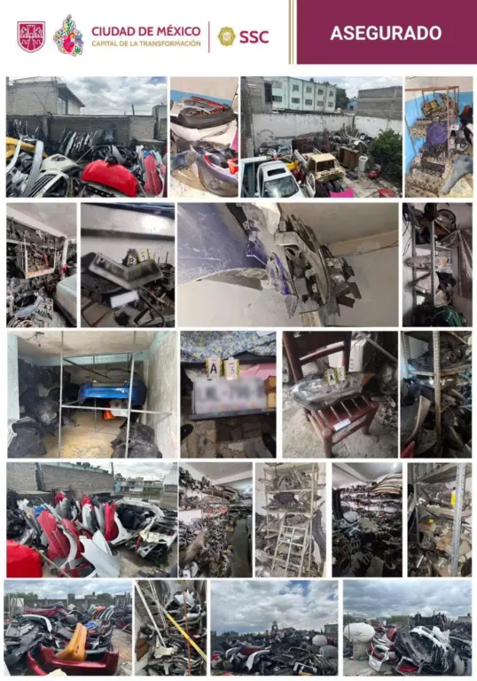 Efectivos de la SSC ejecutaron dos órdenes de cateo en inmuebles ubicados en la Alcaldía Iztapalapa, aseguraron 16 toneladas de autopartes y detuvieron a un hombre