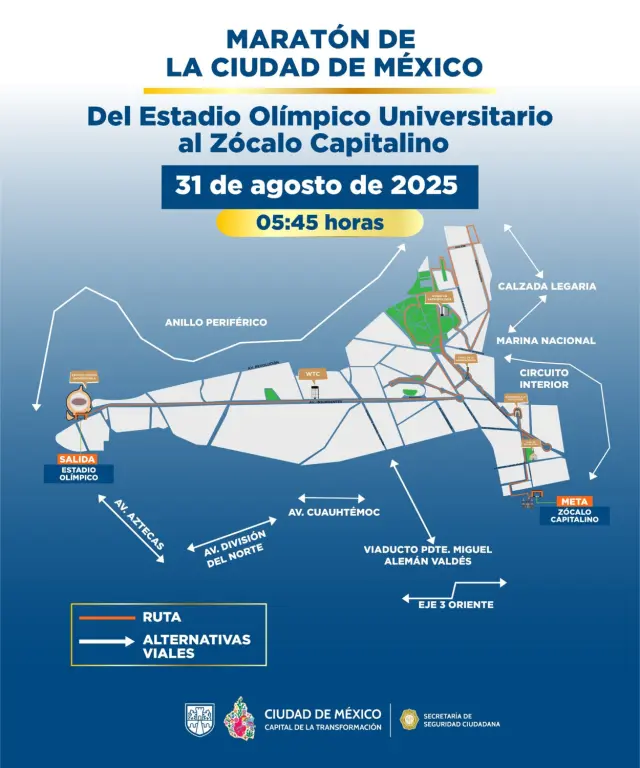 Maratón de la Ciudad de México 2025: ruta, alternativas viales y horarios especiales de transporte