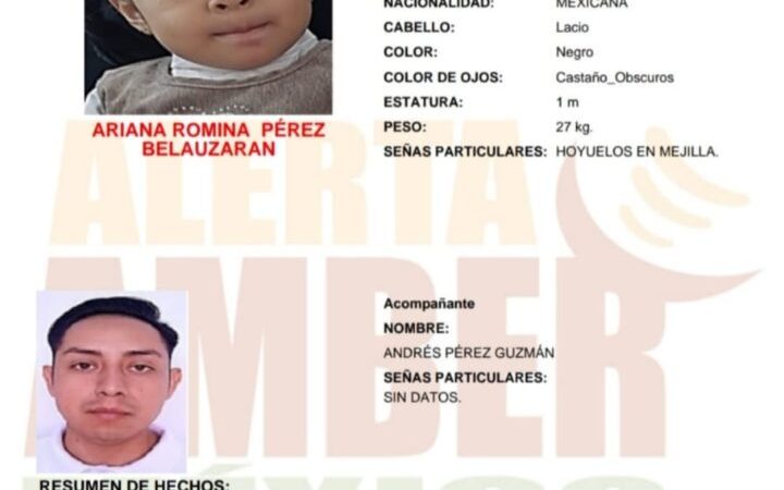 Colaboración de Alerta AMBER para localizar a Ariana Romina Pérez Belauzarán