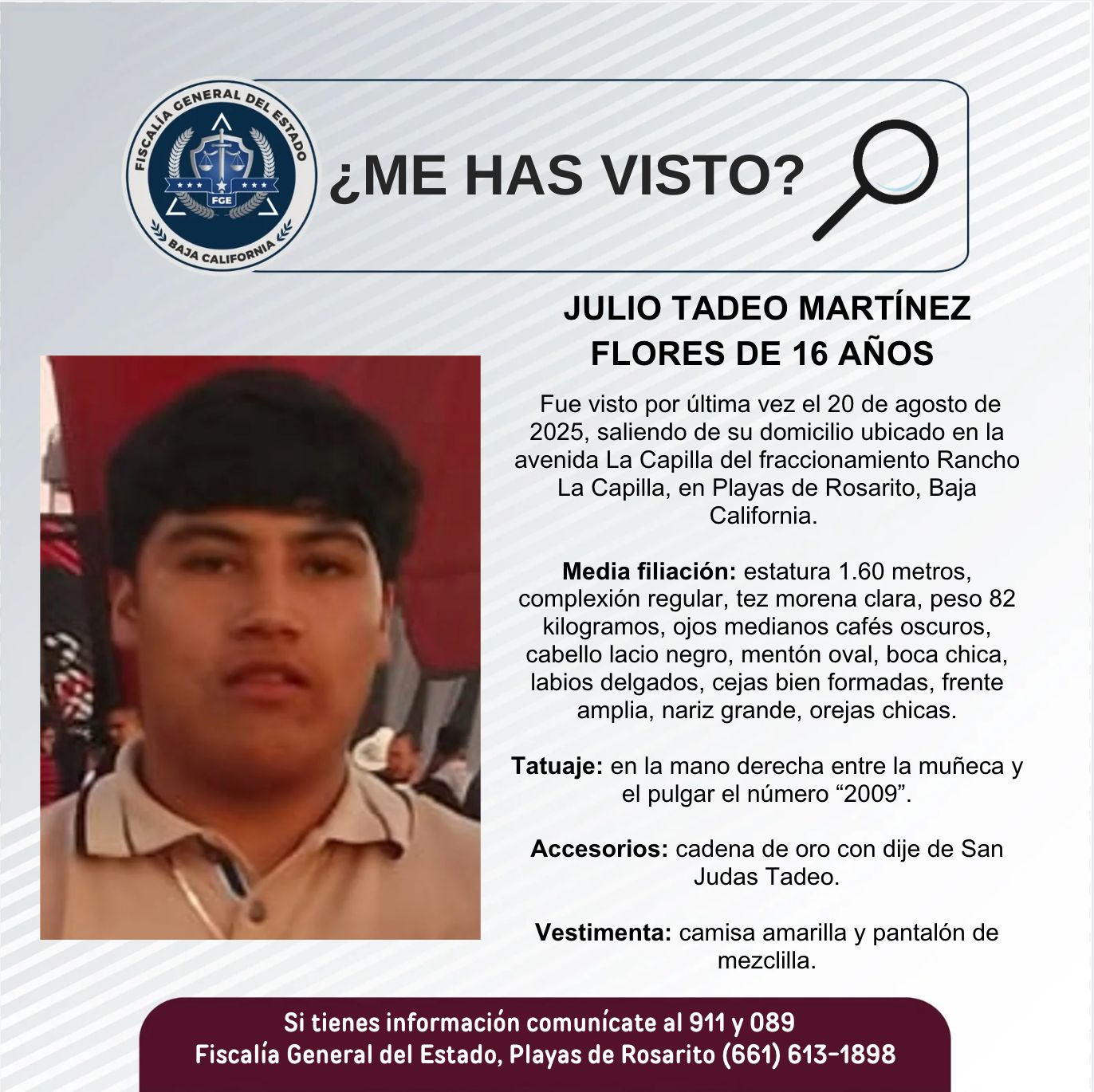 Pesquisa de Julio Tadeo Martínez Flores de 16 años de edad