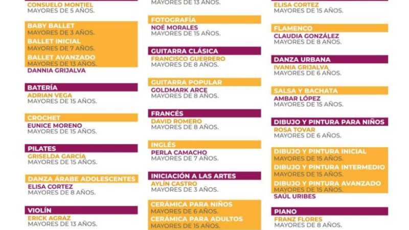 Abre casa de la cultura inscripciones para talleres artísticos y culturales