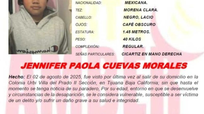 Alerta Amber Baja California Jennifer Paola Cuevas Morales