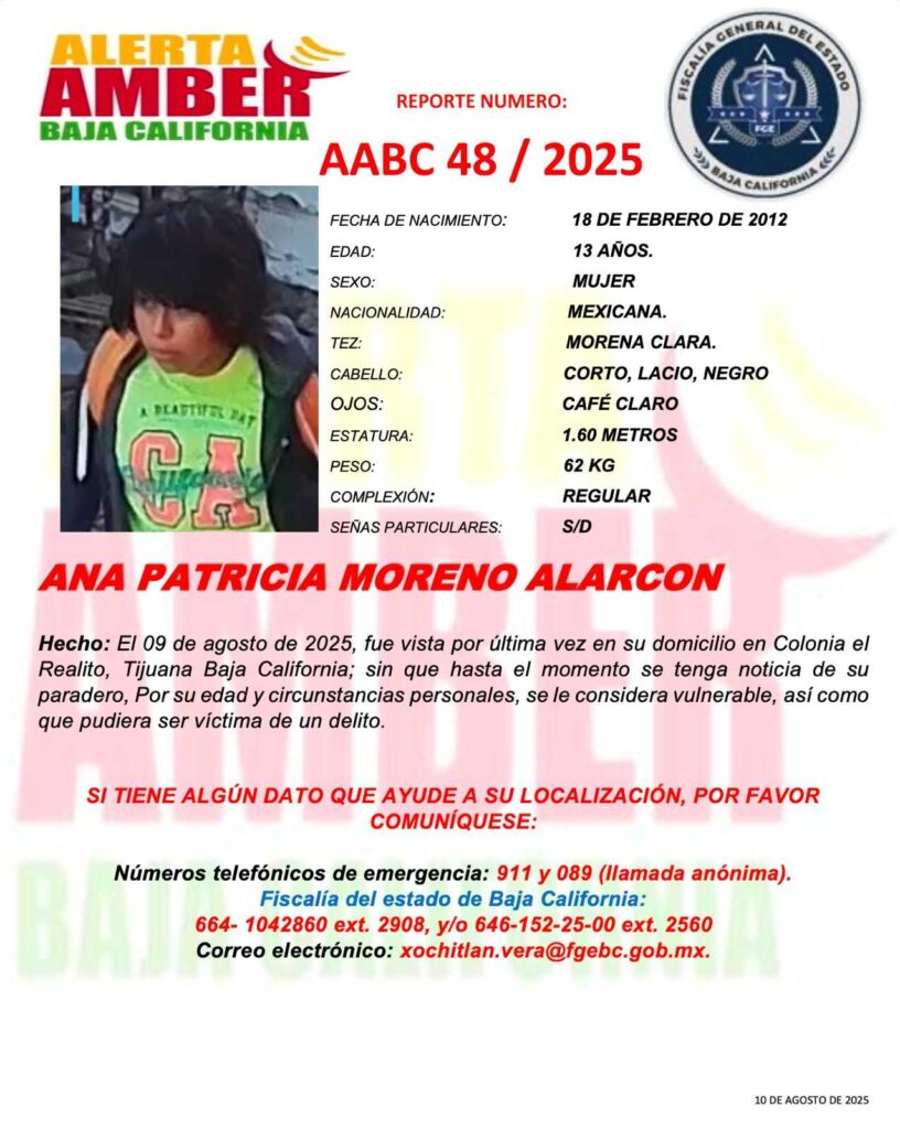Alerta Amber Baja California Ana Patrcia Moreno Alarcón