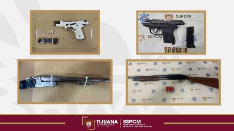 Confisca Policía Municipal de Tijuana cuatro armas de fuego en distintas intervenciones