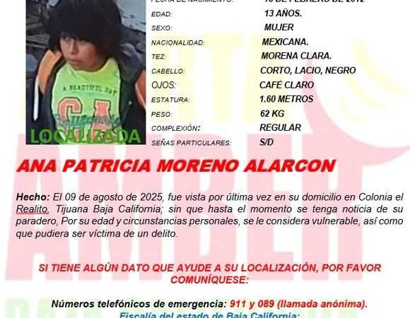 Localiza la FGE a Ana Patricia Moreno Alarcón