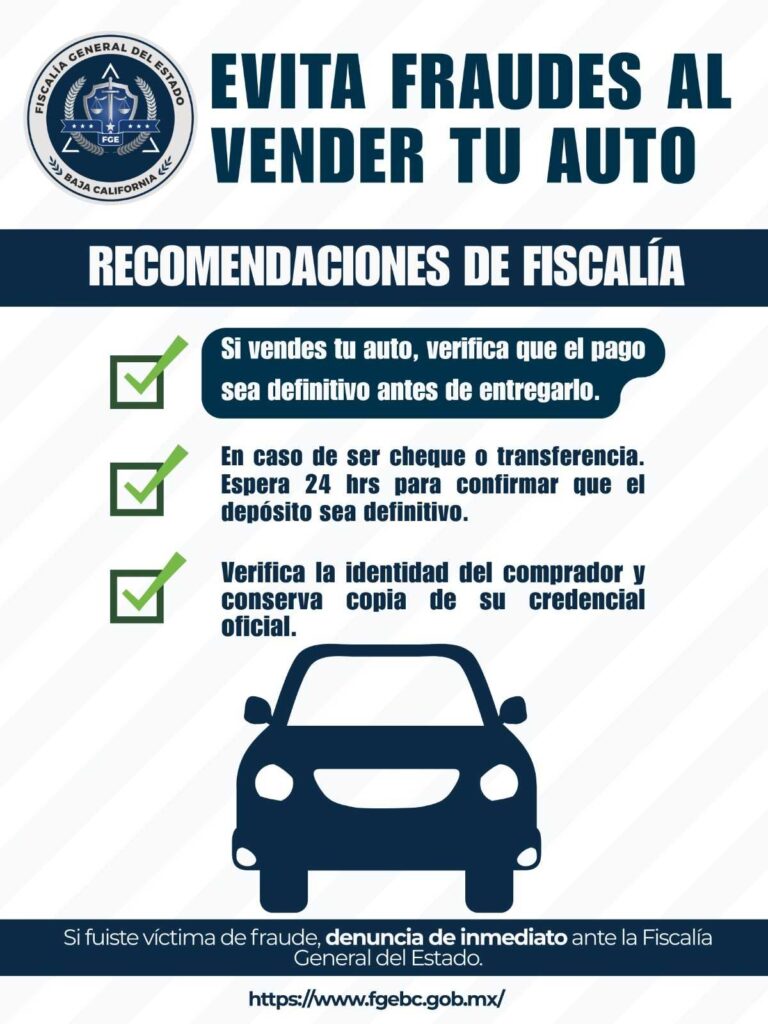 FGE emite recomendaciones para prevenir fraudes en operaciones de compraventa de vehículos