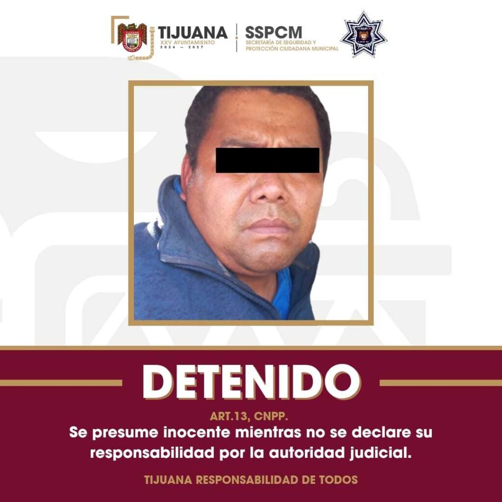 Detiene Policía Municipal de Tijuana a hombre por agredir a familiar con un martillo en la colonia Campos