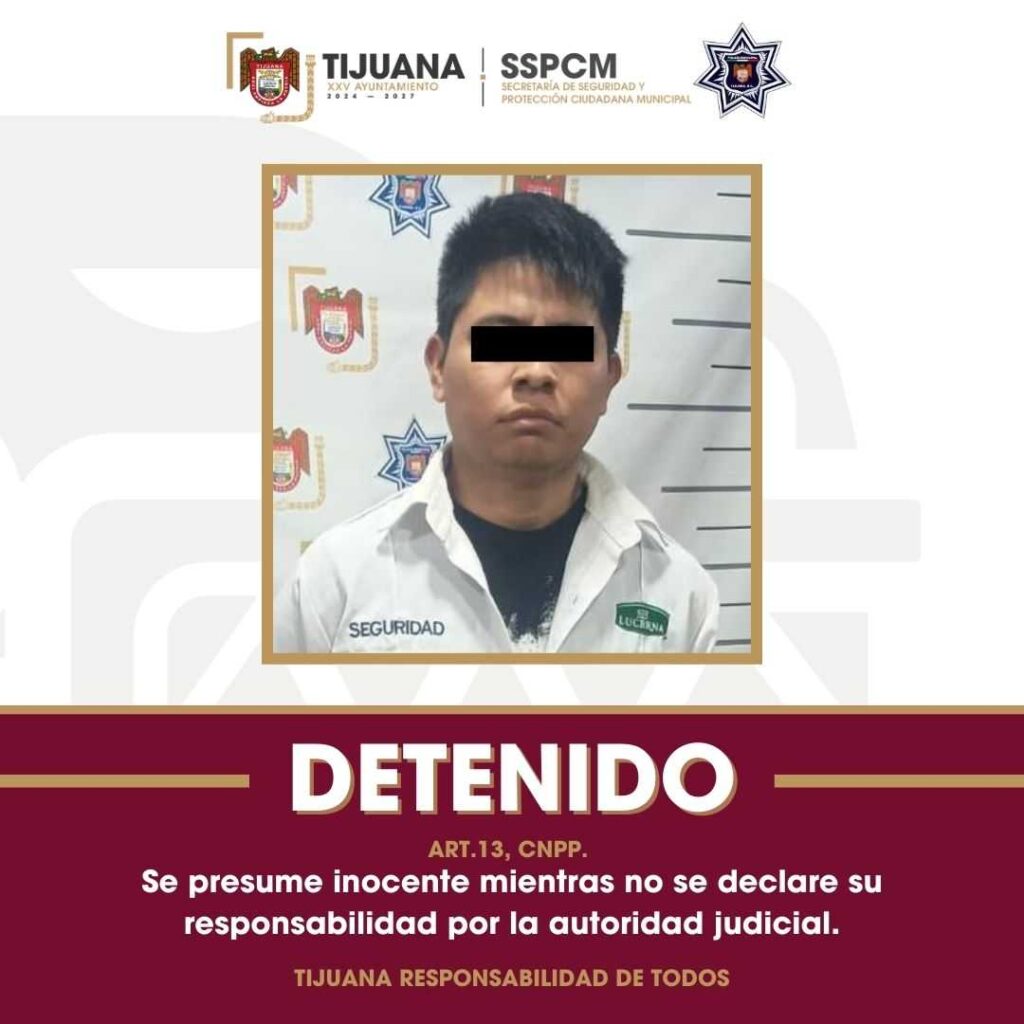Asegura Policía Municipal de Tijuana a presunto responsable de robo con violencia