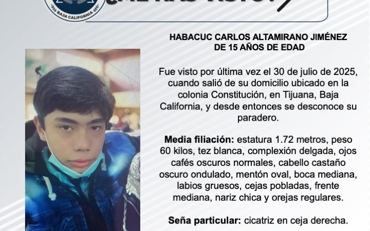 Pesquisa de Habacuc Carlos Altamirano Jiménez de 15 años de edad