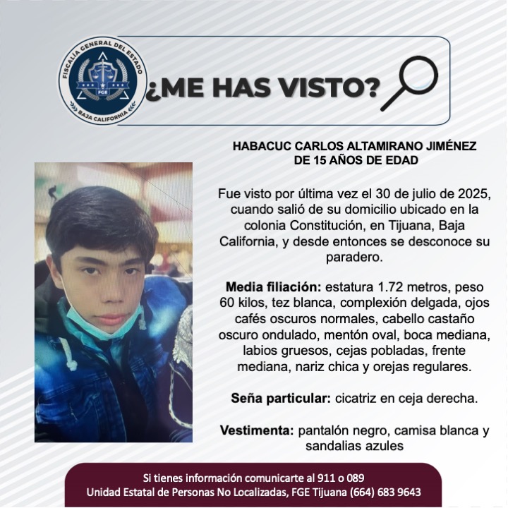 Pesquisa de Habacuc Carlos Altamirano Jiménez de 15 años de edad