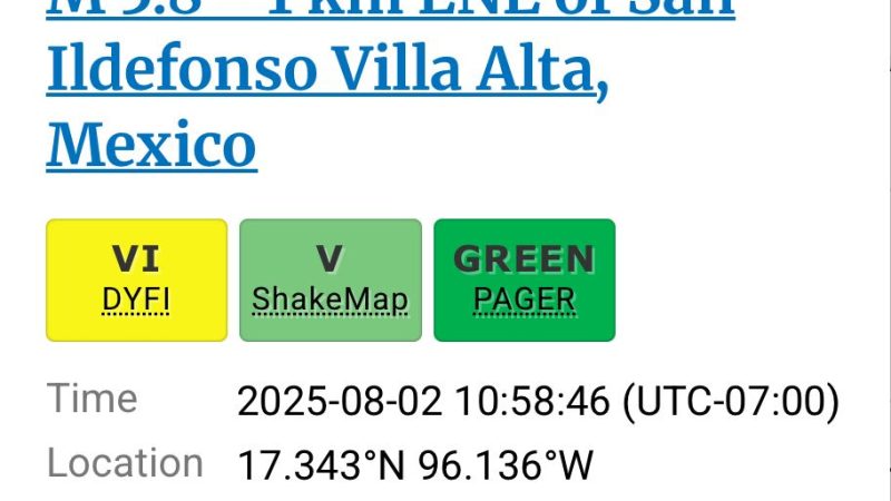 Temblor de magnitud 5.8 sacude la región Sierra Norte de Oaxaca