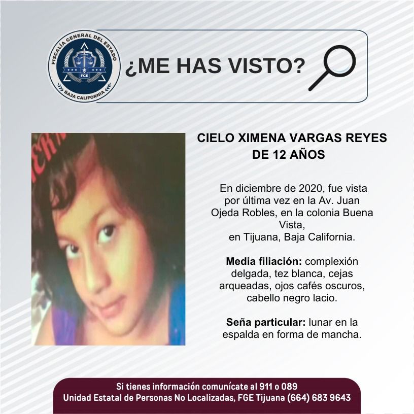 Pesquisa de Cielo Ximena Vargas Reyes de 12 años de edad