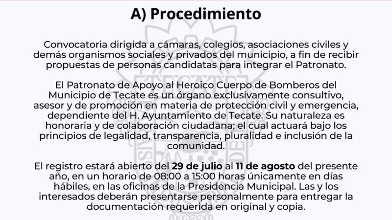 Lunes último día para registrarse en la Convocatoria del Patronato de Apoyo al Heroico Cuerpo de Bomberos