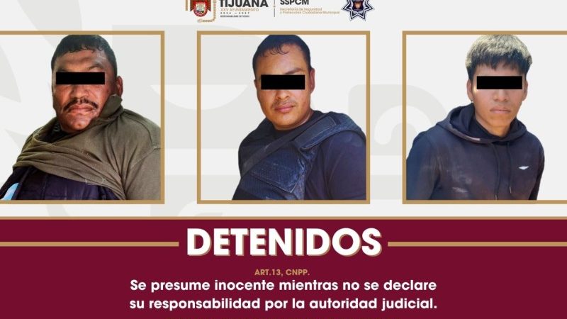 Detiene Policía Municipal de Tijuana a tres personas por portación de arma de fuego tras riña en zona de invasión del Cerro Colorado