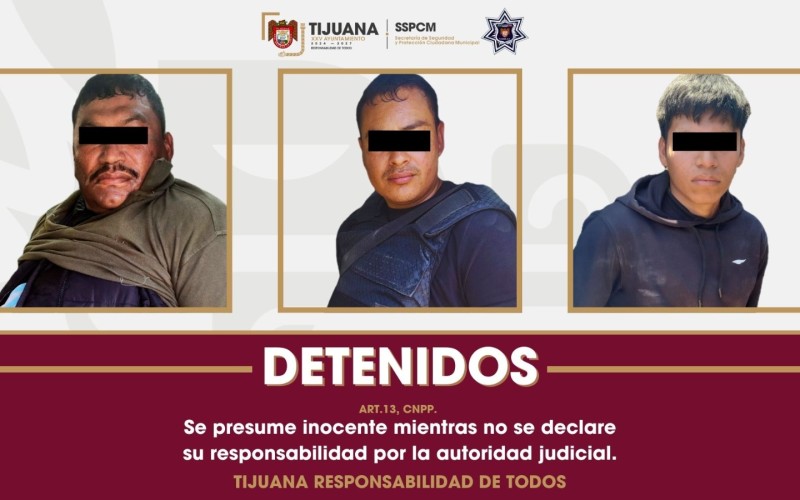 Detiene Policía Municipal de Tijuana a tres personas por portación de arma de fuego tras riña en zona de invasión del Cerro Colorado