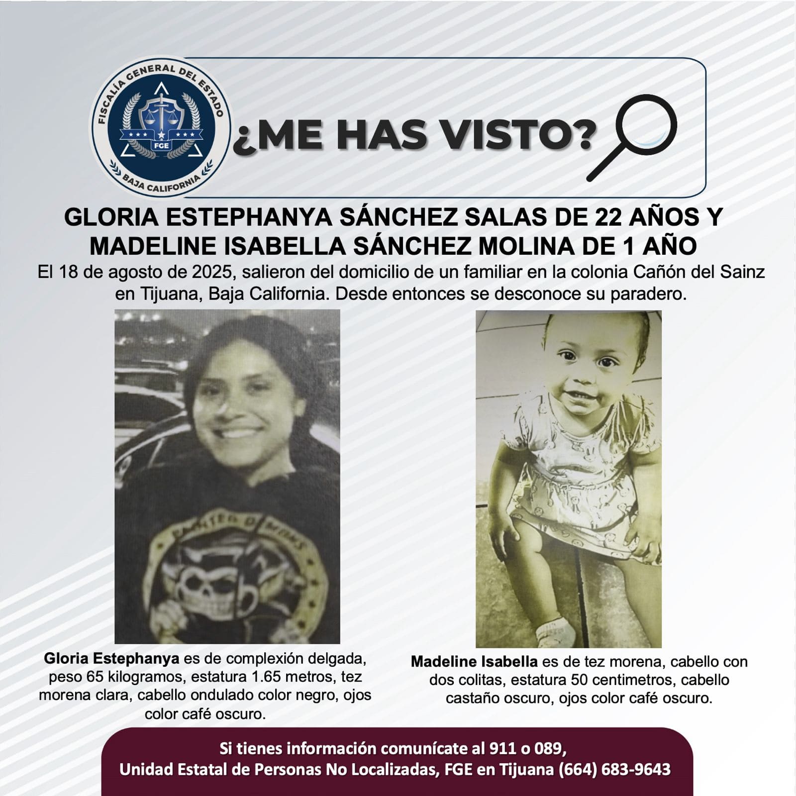 Pesquisa de Gloria Estephanya Sánchez Salas de 22 años y Madeline Isabella Sánchez Molina de 1 año de edad