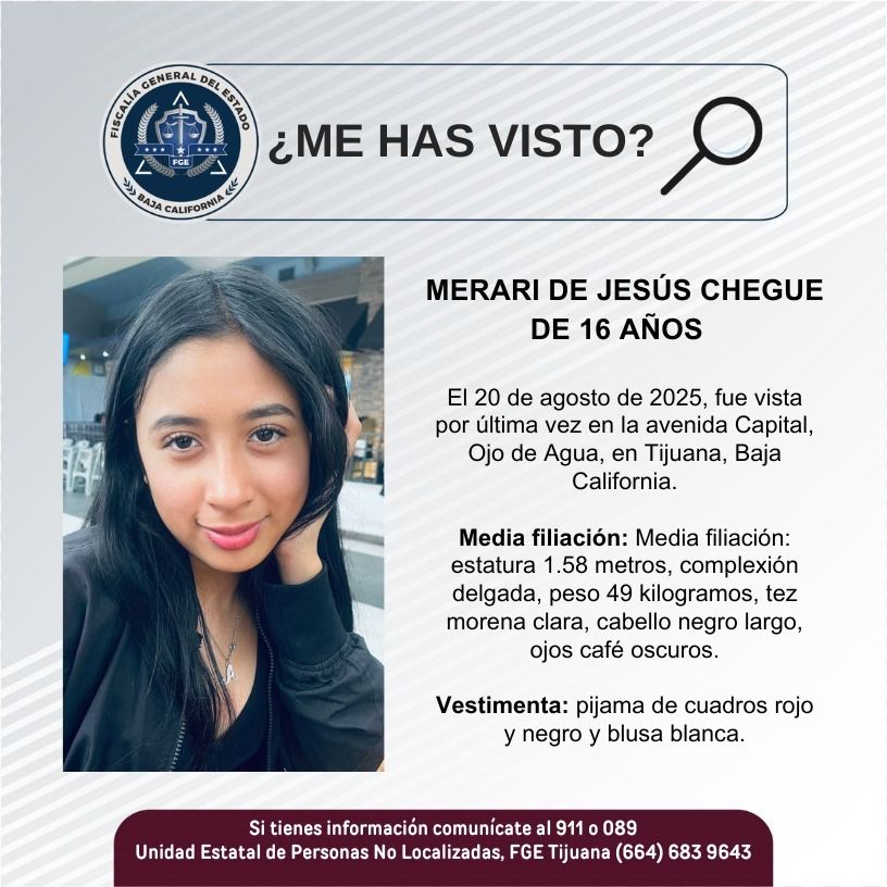 Pesquisa de Merari de Jesús Chegue de 16 años de edad