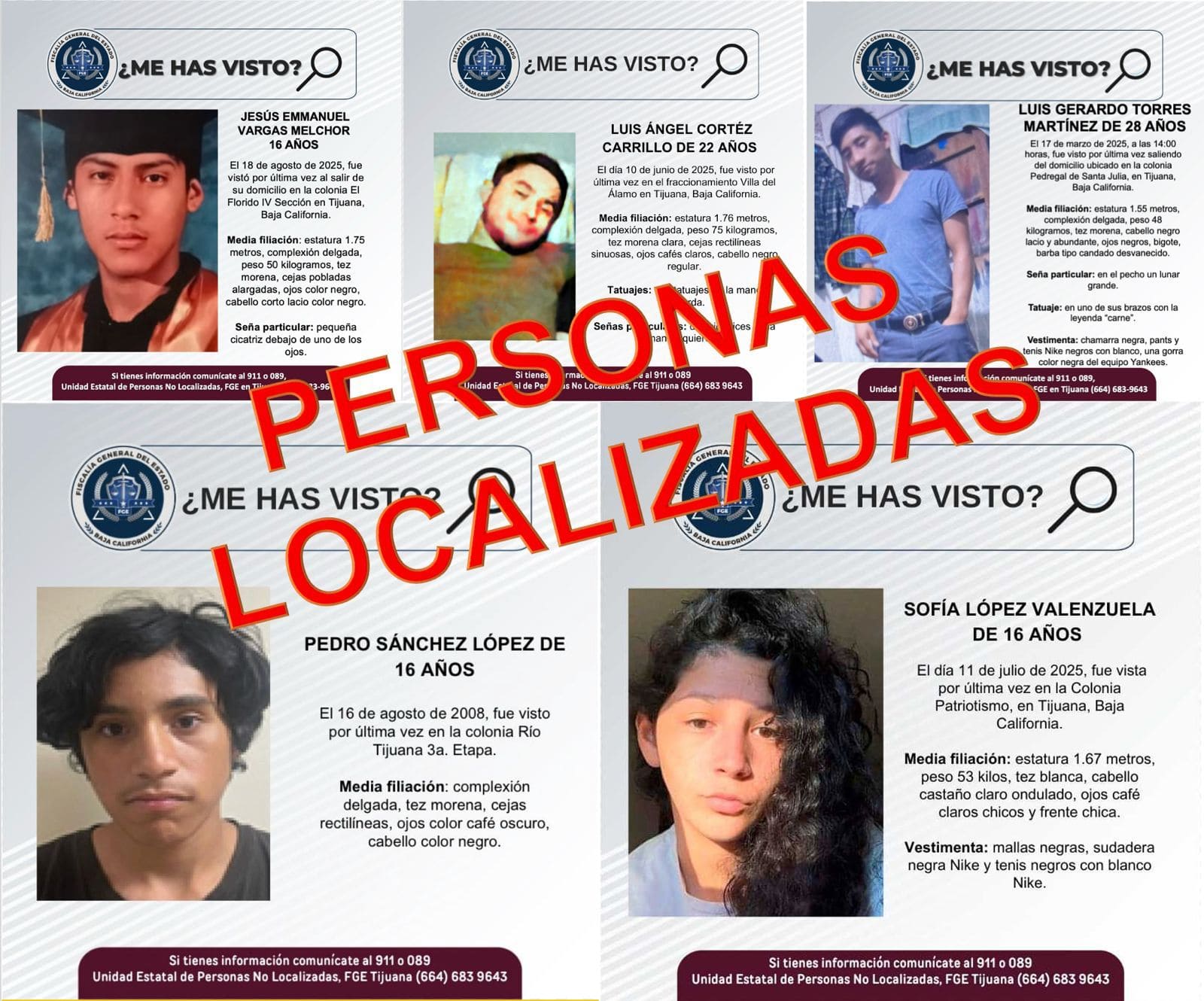 Fiscalía General del Estado localiza a cinco personas reportadas como desaparecidas