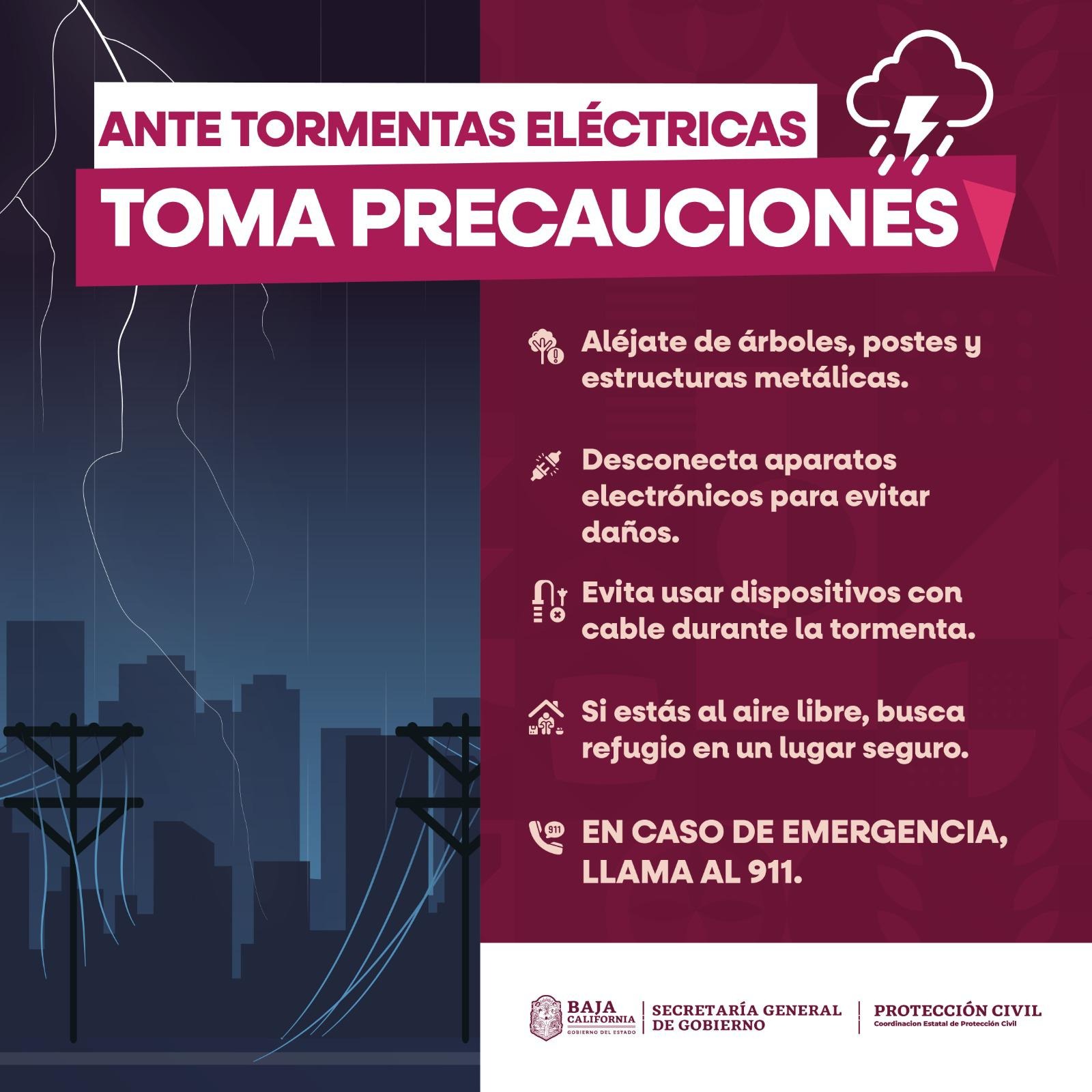 Advierta Protección Civil Estatal por tormentas eléctricas durantes la semana en Baja California