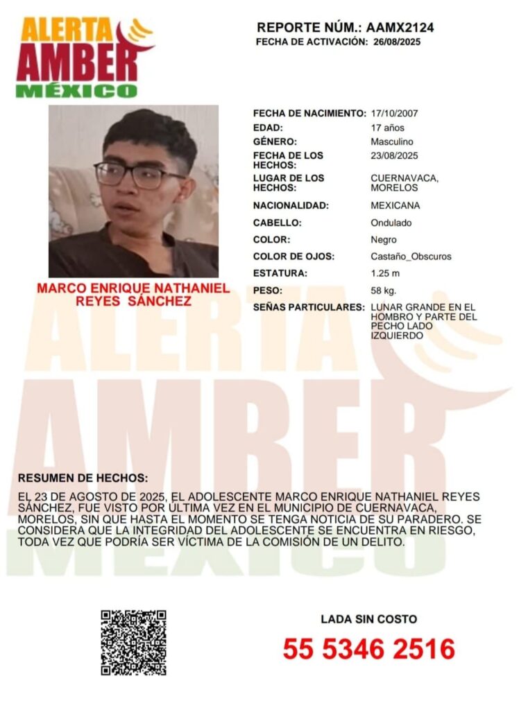 FGE solicita apoyo para localizar a Marco Enrique Nathaniel Reyes Sánchez