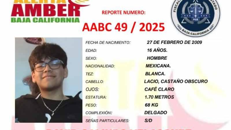 Alerta Amber Baja California David Galindo Velásquez de 16 años