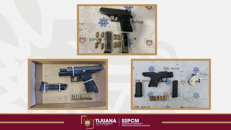 Captura Policía Municipal de Tijuana a cuatro personas por portación de arma de fuego en distintos hechos