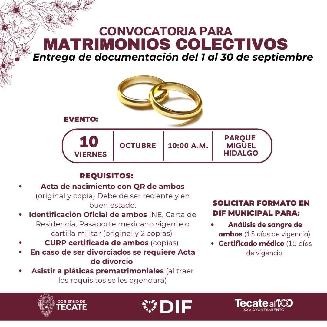 DIF Tecate invita a participar en los Matrimonios Colectivos 2025