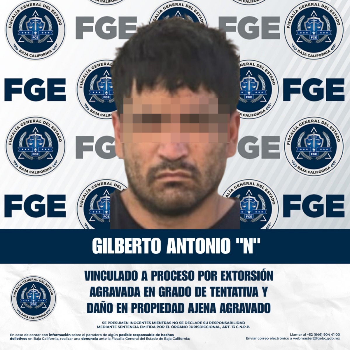 Masculino en prisión preventiva por delitos de extorsión agravada en grado de tentativa y daño en propiedad ajena