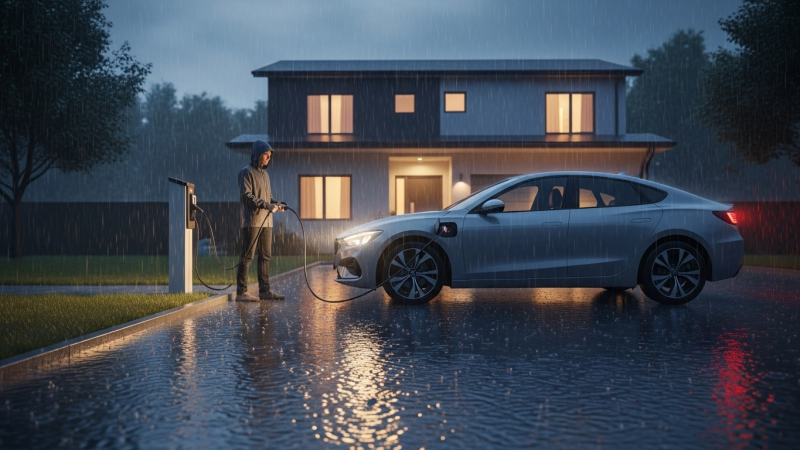 ¿Es seguro cargar un auto eléctrico bajo la lluvia? Esto dicen las pruebas y regulaciones internacionales