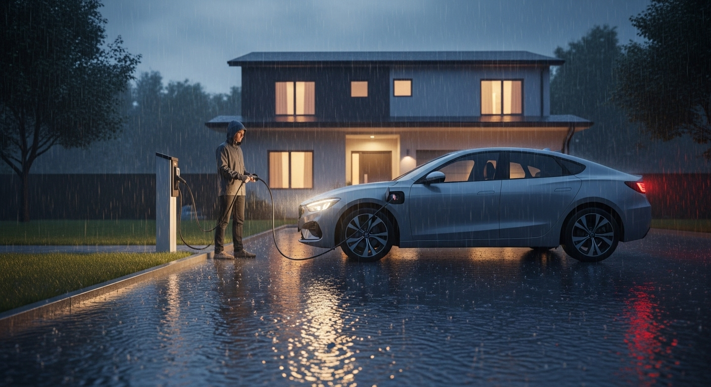 ¿Es seguro cargar un auto eléctrico bajo la lluvia? Esto dicen las pruebas y regulaciones internacionales