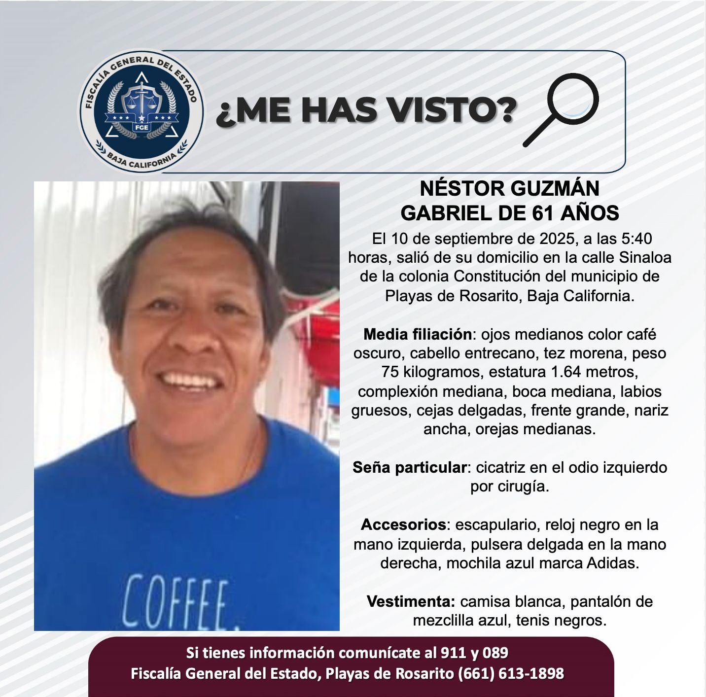 Pesquisa de Néstor Guzmán Gabriel de 61 años de edad