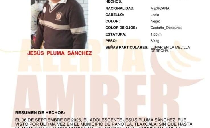 Colaboración de Alerta Amber para buscar a Jesús Pluma Sánchez de 15 años de edad