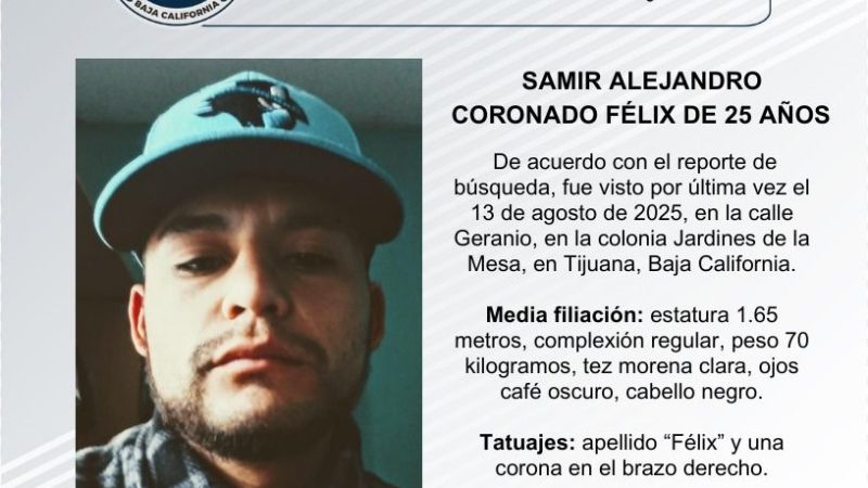 Pesquisa de Samir Alejandro Coronado Félix de 25 años de edad