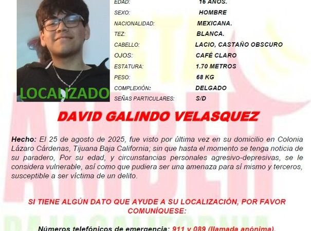 Alerta AMBER de David Galindo Velásquez de 16 años desactivada