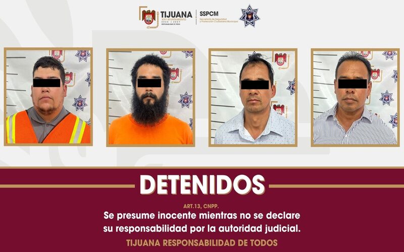 Asegura Policía Municipal de Tijuana a cuatro personas armadas por allanamiento de morada en la colonia Tijuana Progreso