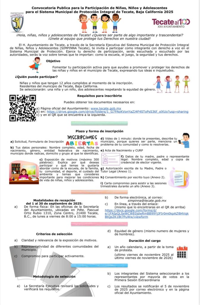 Gobierno de Tecate invita a niñas, niños y adolescentes a participar en el Sistema Municipal de Protección Integral 2025