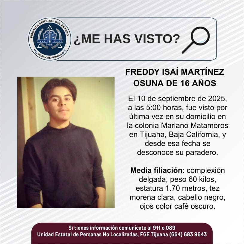 Pesquisa de Freddy Isaí Martínez Ozuna de 16 años de edad
